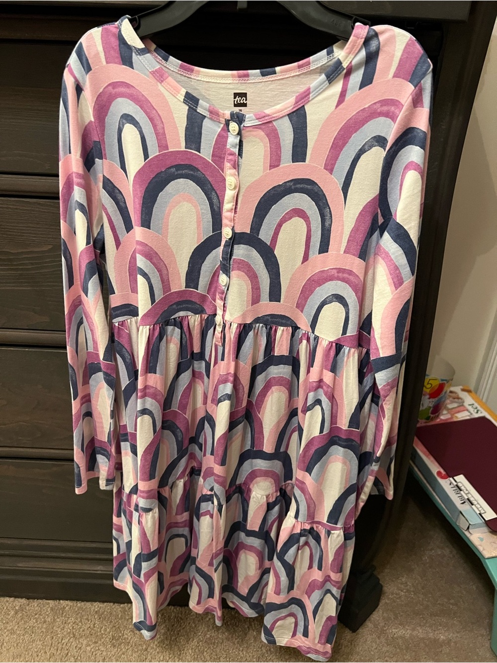 Tea Collection Girls 16 Tiered Henley Dress over the rainbow in purple EUC